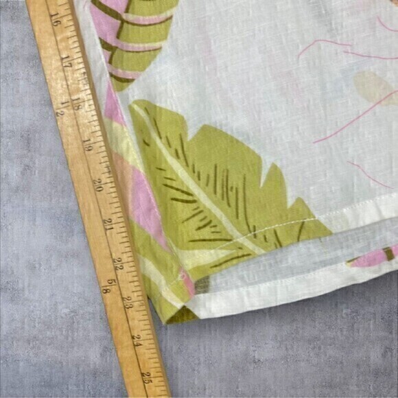 Cynthia Rowley Linen Pants Womens L Cream Tropical Print Wide Leg Crop Pull On - Picture 13 of 15